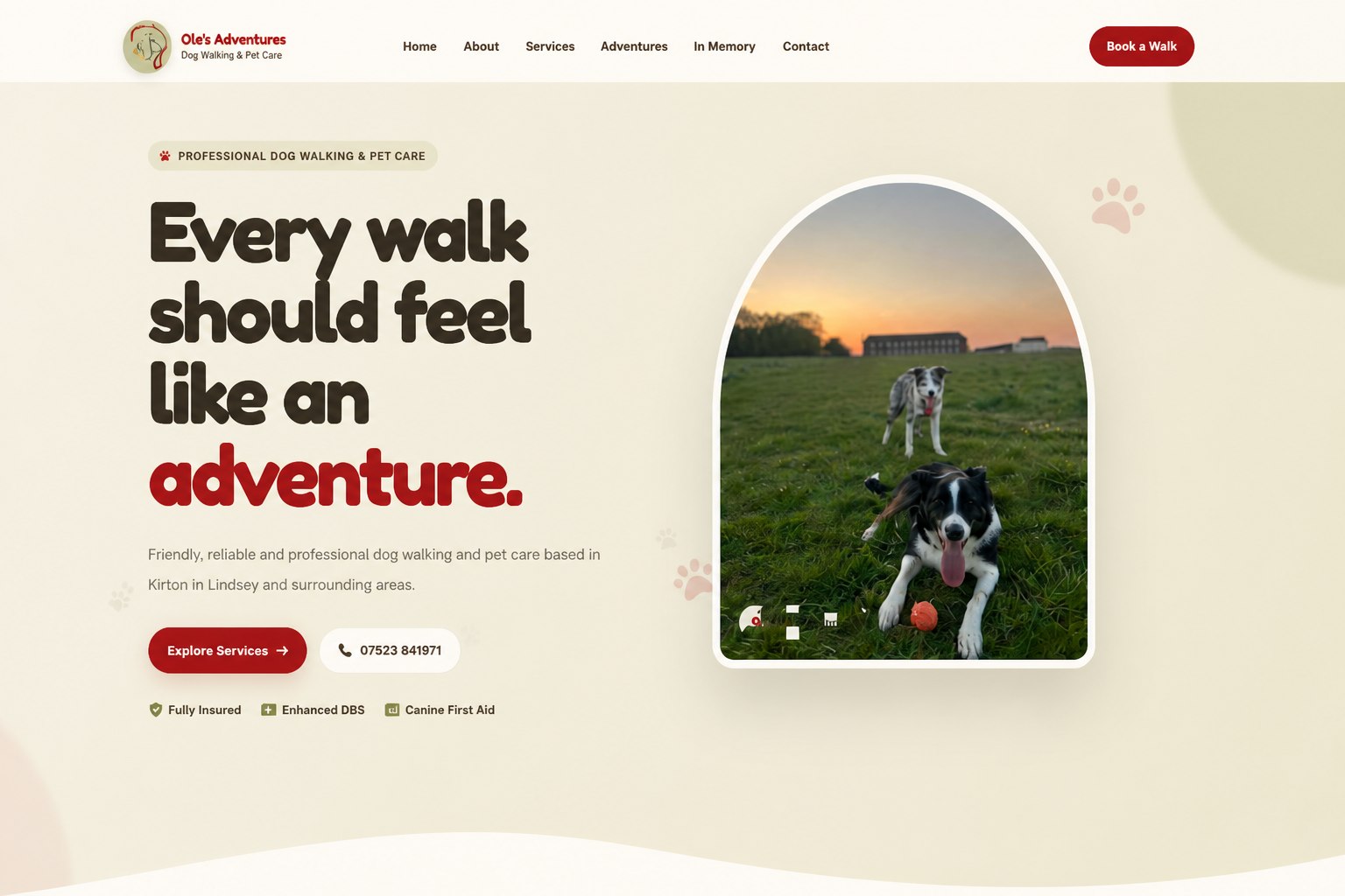 Ole’s Adventures website homepage